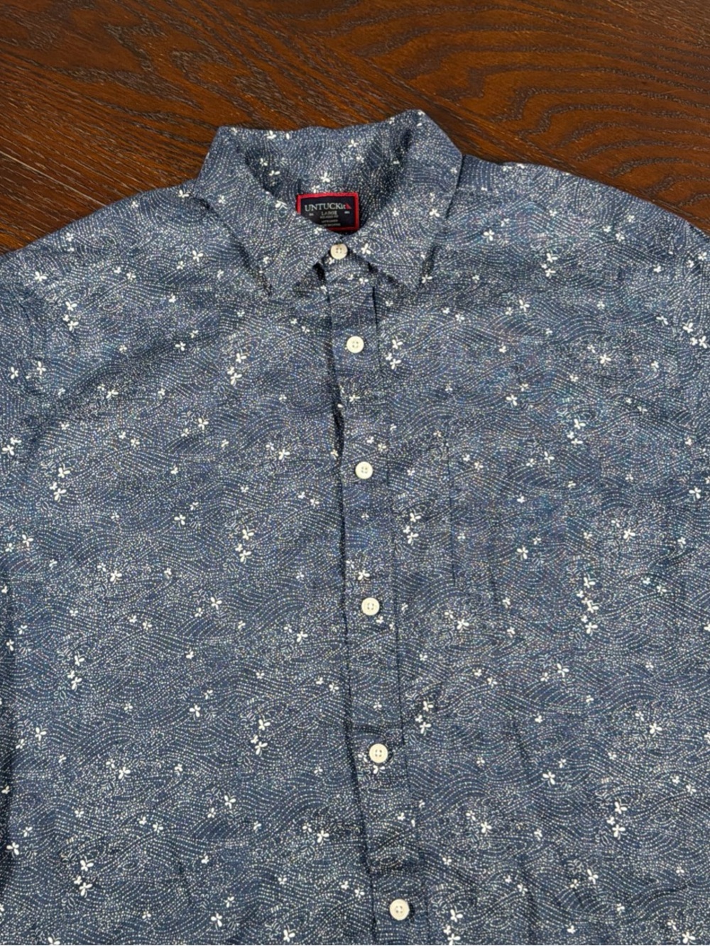 UNTUCKit linen Navy Blue butterfly Button-Down Shirt